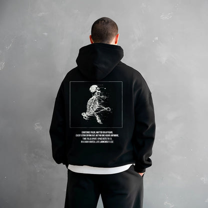 Vlack black oversized hoodie featuring a unique skeleton graphic on the back