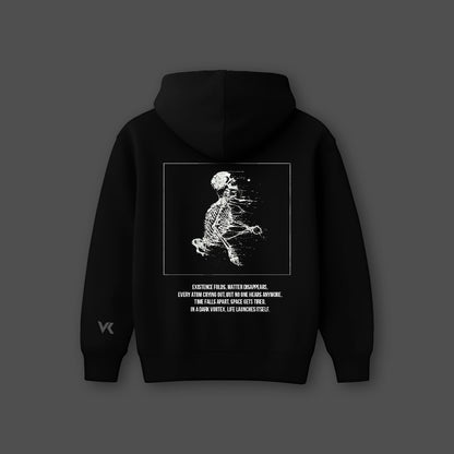 Black oversized hoodie featuring unique graphic design and comfortable fit for everyday wear