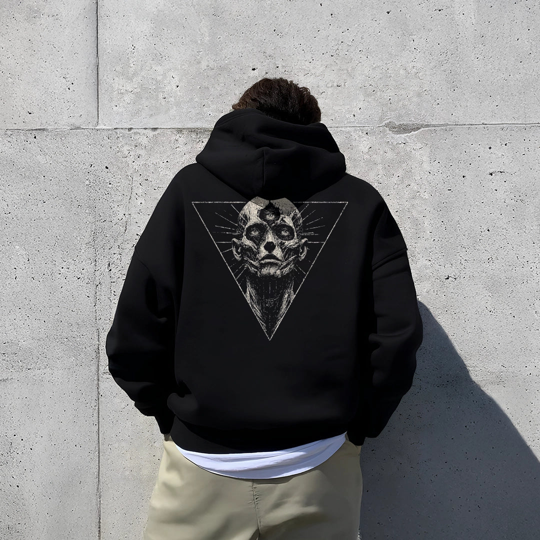 Black oversized hoodie streetwear featuring a unique graphic design on the back