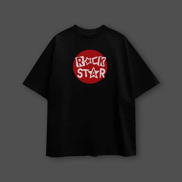 Rockstar Red Circle Oversized Fit Black T-Shirt