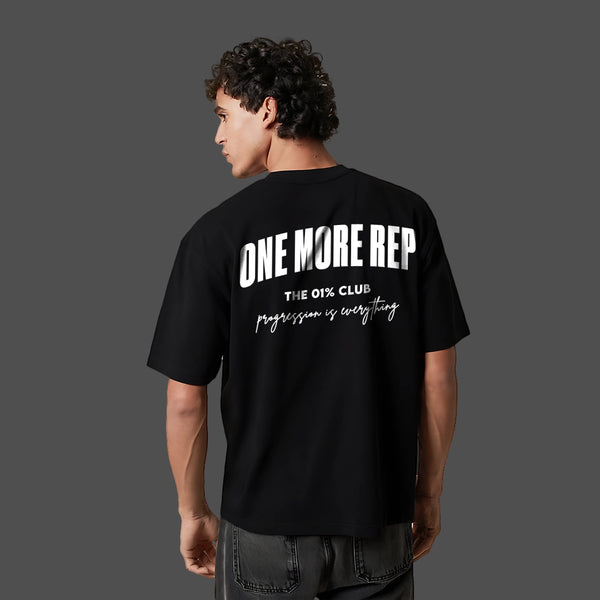 One More Rep Front HD Print Oversized Fit Black T-Shirt