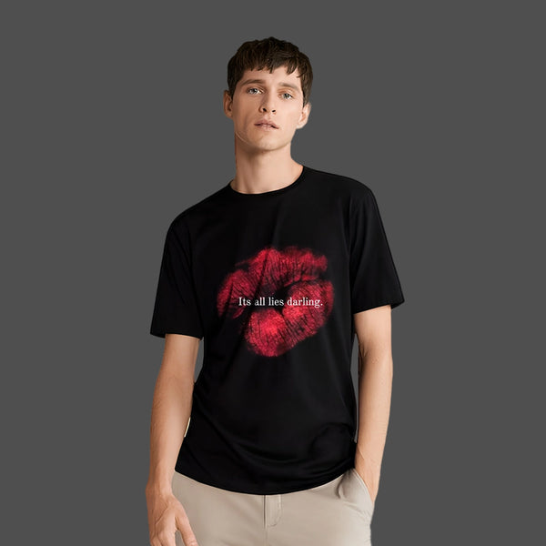 It's All Lies Darling Regular Fit Black T-Shirt