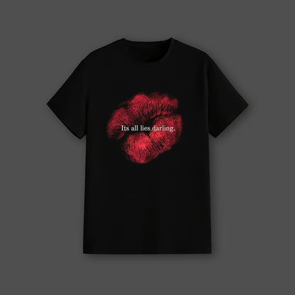 Vlack Regular Fit Black Statement T-Shirt for Men with Red Lip Print and Text Design