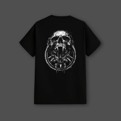 Vlack black streetwear t-shirt featuring a bold skull graphic on the back for a stylish look