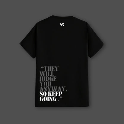 Vlack Regular Fit Black Streetwear T-Shirt for Men with Unique Quote Design