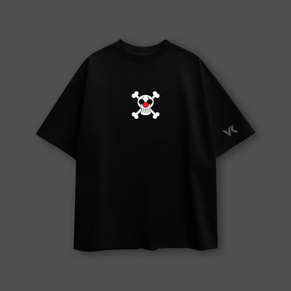 Buggy the Clown oversized black t-shirt featuring a playful skull and crossbones design