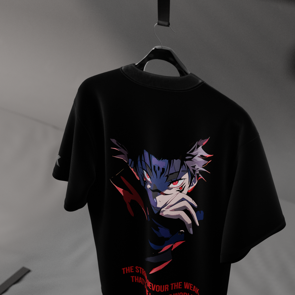 Cursed King Sukuna black t-shirt featuring a striking graphic design of the character on the back