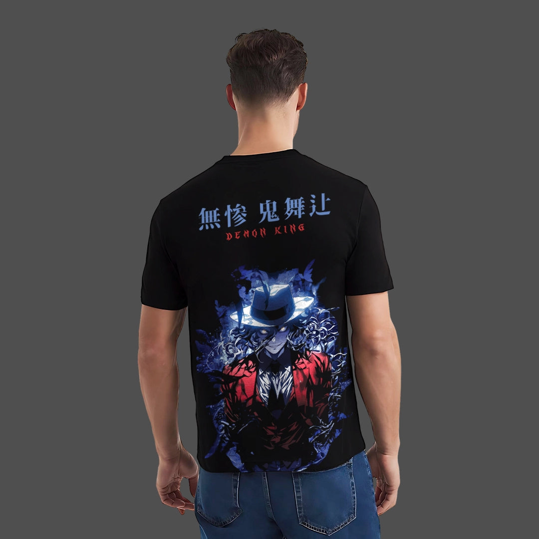 Regular Fit Demon King Muzan black t-shirt featuring vibrant graphic design and comfortable style
