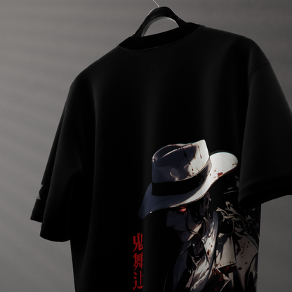 Demon King Muzan oversized black t-shirt featuring vibrant character design and comfortable fit
