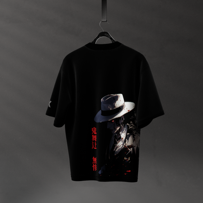 Demon King Muzan oversized black t-shirt featuring striking graphics on the back