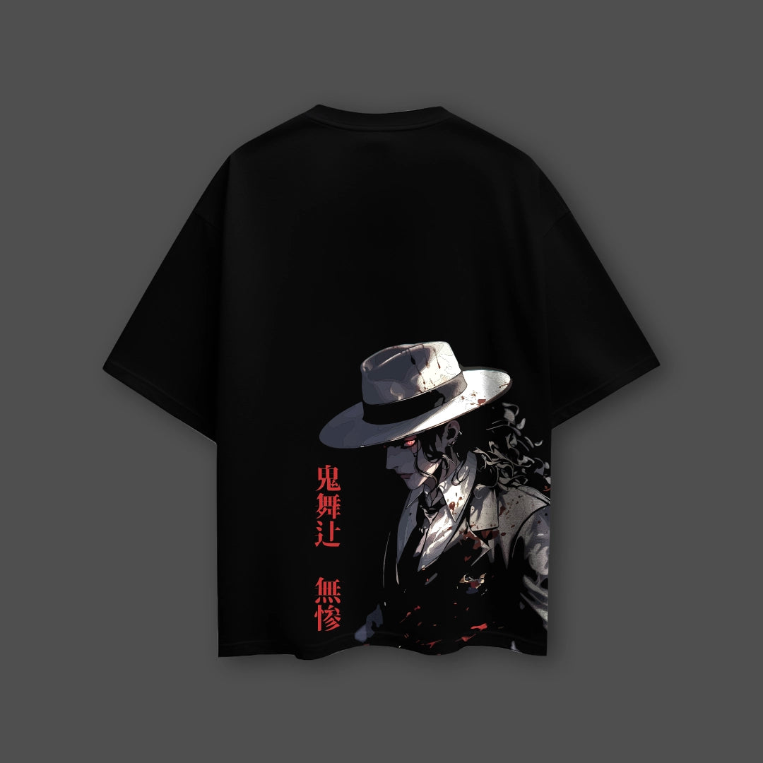 Demon King Muzan oversized black t-shirt featuring a striking graphic design and comfortable fit