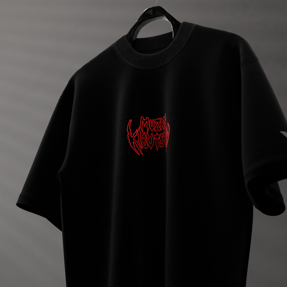 Demon King Muzan oversized black t-shirt with bold red graphic design on the front