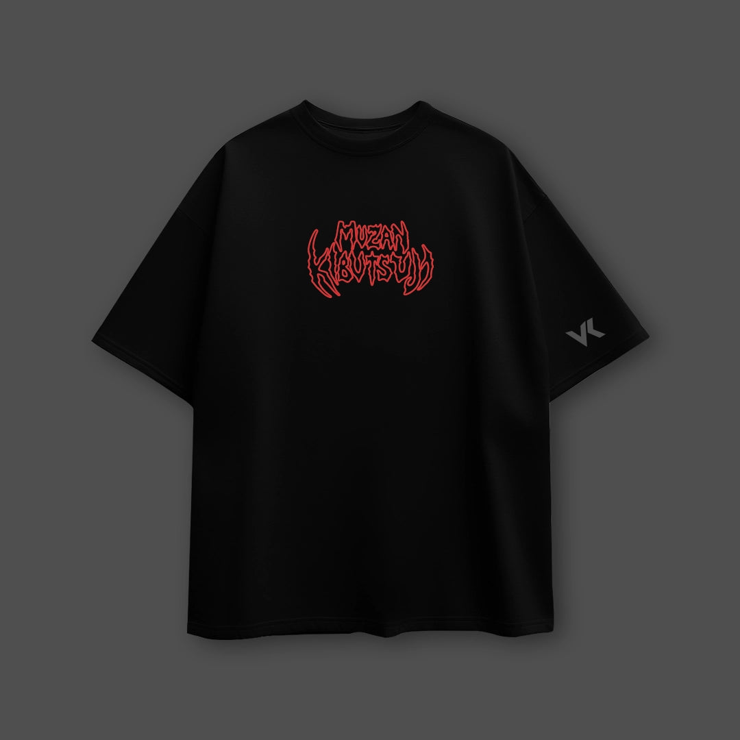 Demon King Muzan oversized black t-shirt with bold graphic design for anime fans