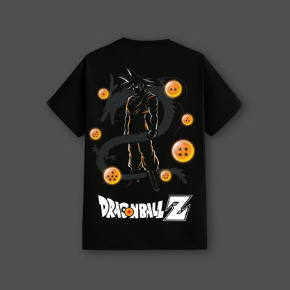 Dragon Soul Goku black t-shirt featuring bold graphics and Dragon Balls on a black background