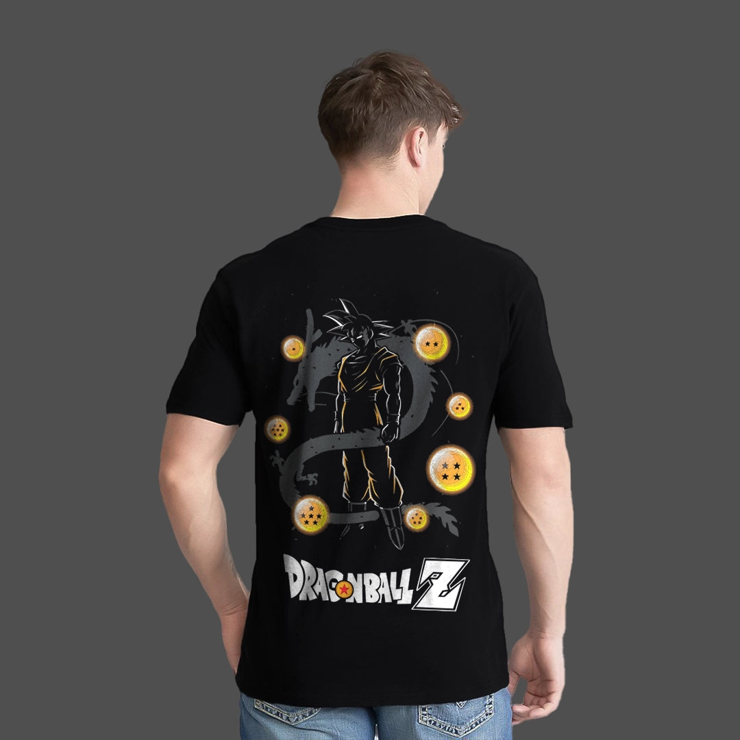 Dragon Soul Goku black t-shirt featuring vibrant Dragon Ball Z graphics on back design