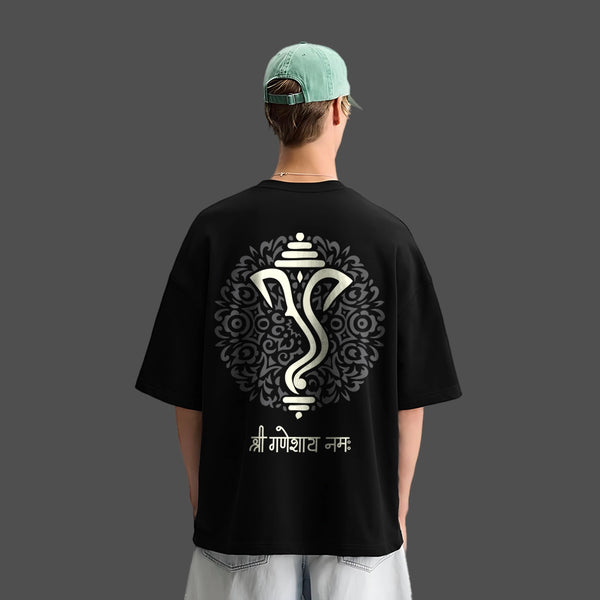 Shree Ganesh Ji Oversized Fit Black T-Shirt