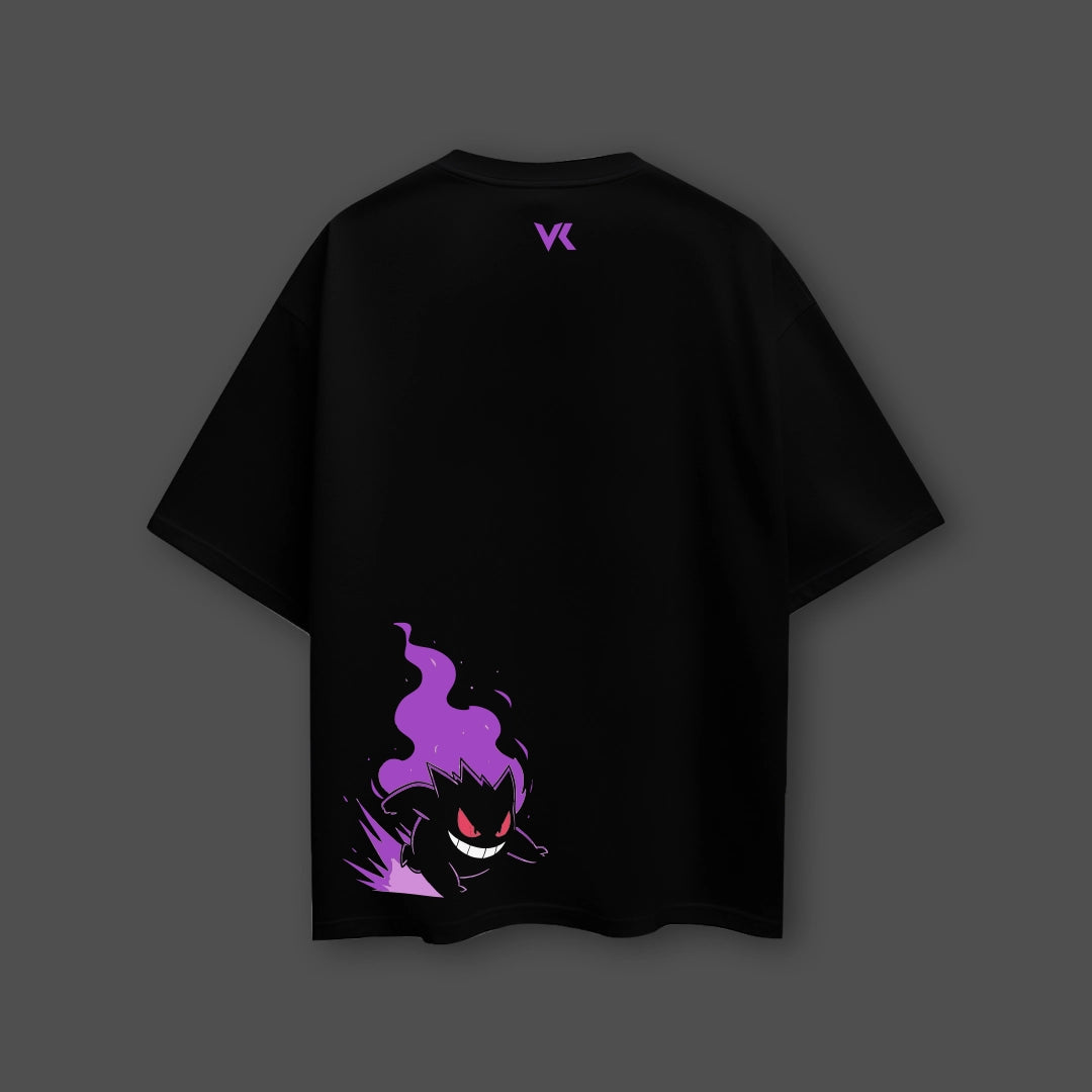 Gengar oversized black t-shirt featuring a vibrant purple design on the back