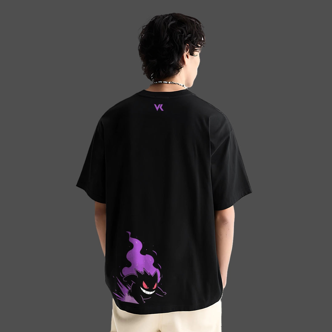 Gengar oversized black t-shirt featuring a colorful design on the back for stylish comfort