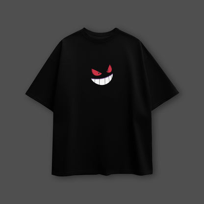 Gengar oversized black t-shirt featuring a bold ghost face design for casual wear