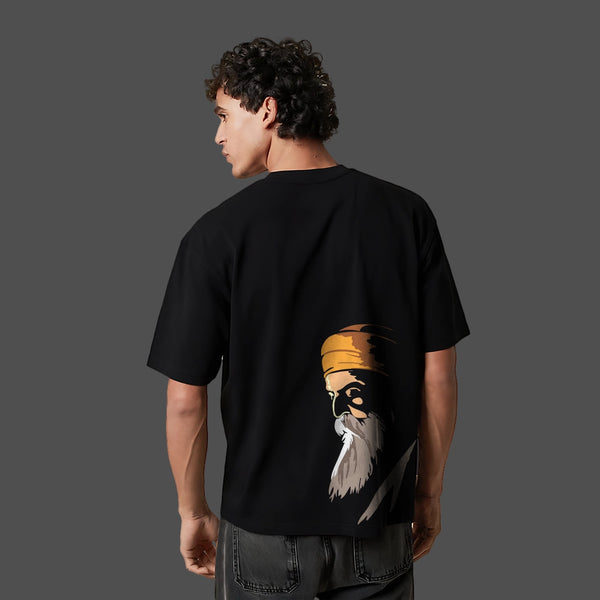 Guru Nanak Dev Ji Oversized Fit Black T-Shirt