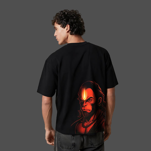 Hanuman Ji Warrior Oversized Fit Black T-Shirt