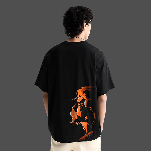Hanuman Ji Profile Oversized Fit Black T-Shirt