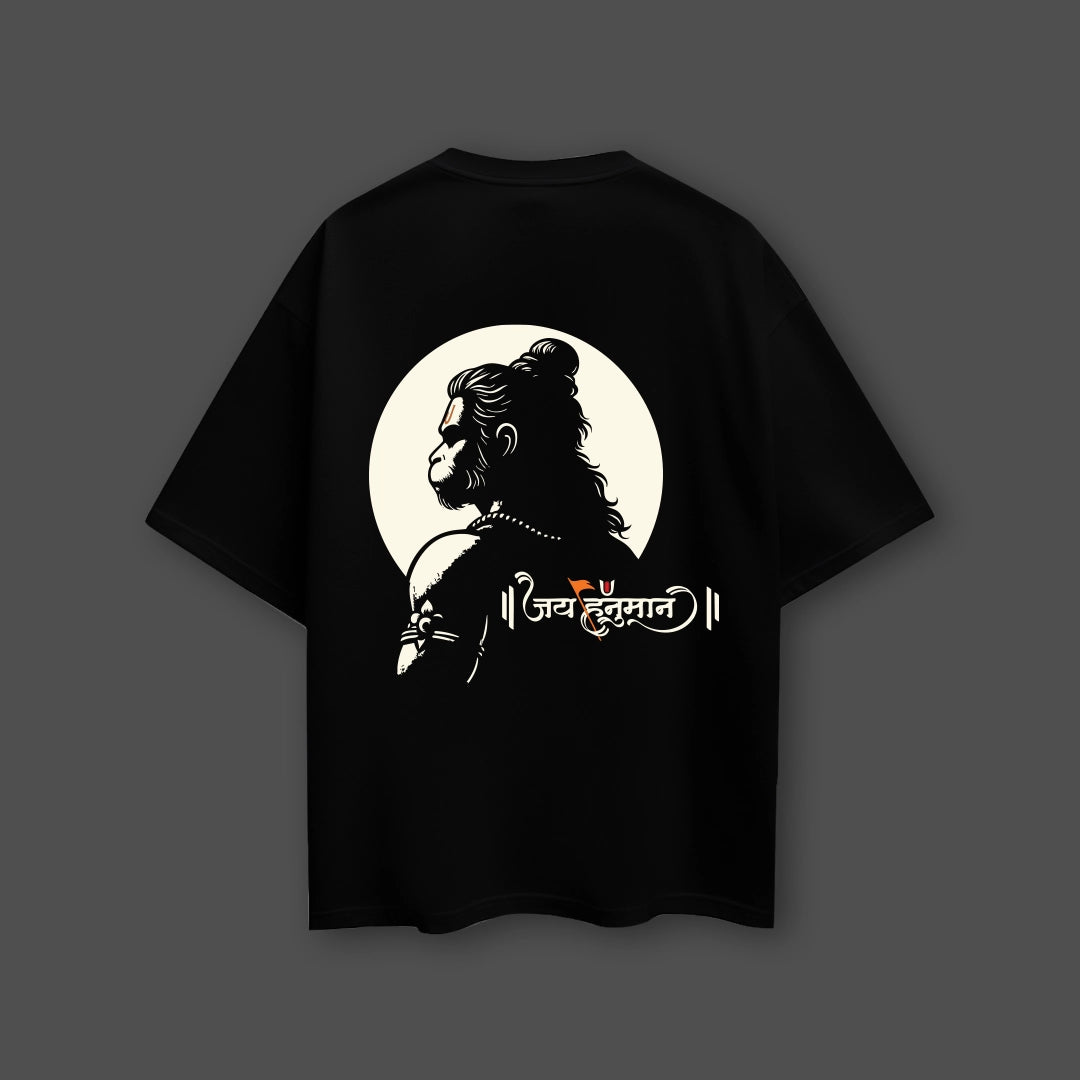 Hanuman oversized black t-shirt featuring a striking graphic of Hanuman on the back