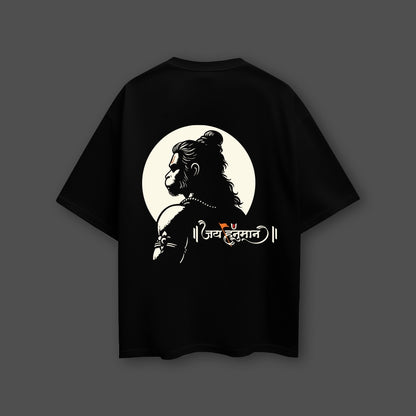 Hanuman oversized black t-shirt featuring a striking graphic of Hanuman on the back