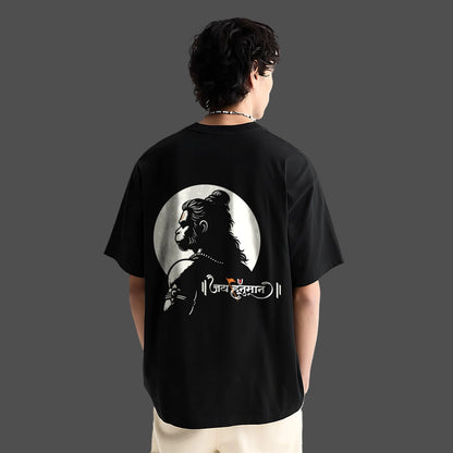 Hanuman oversized black t-shirt featuring a striking graphic of Hanuman on the back