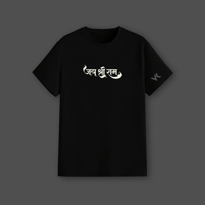 Vlack Regular Fit Jai Hanuman Ji black t-shirt with stylish white lettering on the front