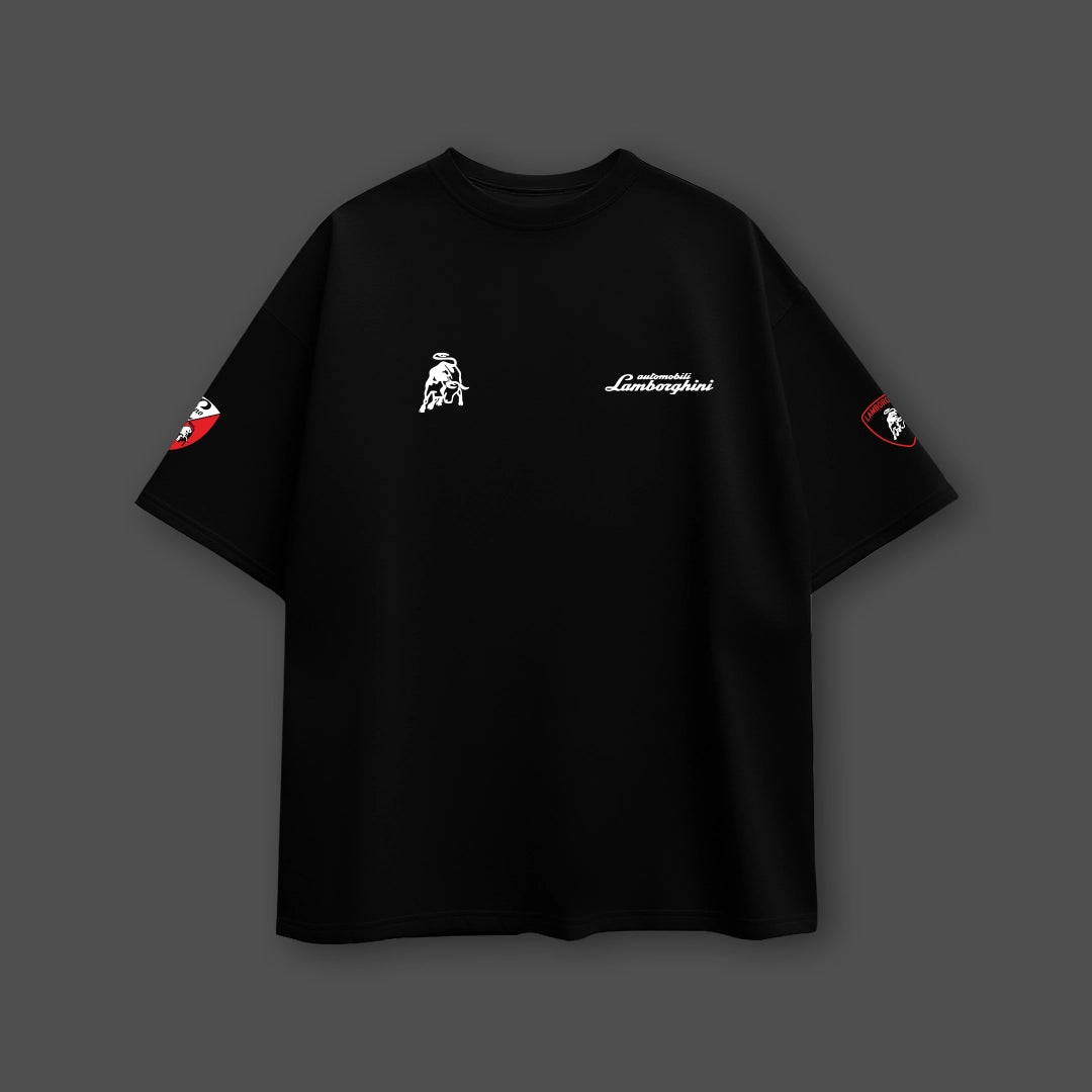 Lamborghini black oversize t-shirt featuring unique logo design and relaxed fit for casual wear