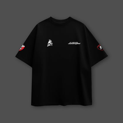 Lamborghini black oversize t-shirt featuring unique logo design and relaxed fit for casual wear