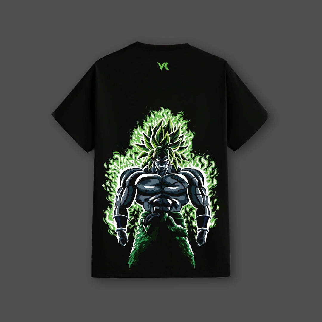 Legendary Saiyan Broly black t-shirt featuring a vibrant graphic design on the back