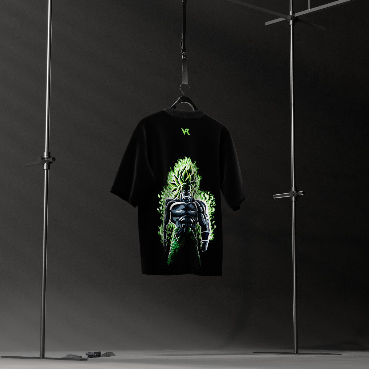 Oversized Legendary Saiyan Broly black t-shirt featuring a vibrant graphic design on the back