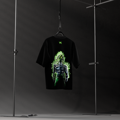 Oversized Legendary Saiyan Broly black t-shirt featuring a vibrant graphic design on the back