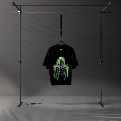 Legendary Saiyan Broly black t-shirt featuring vibrant graphic design on back display