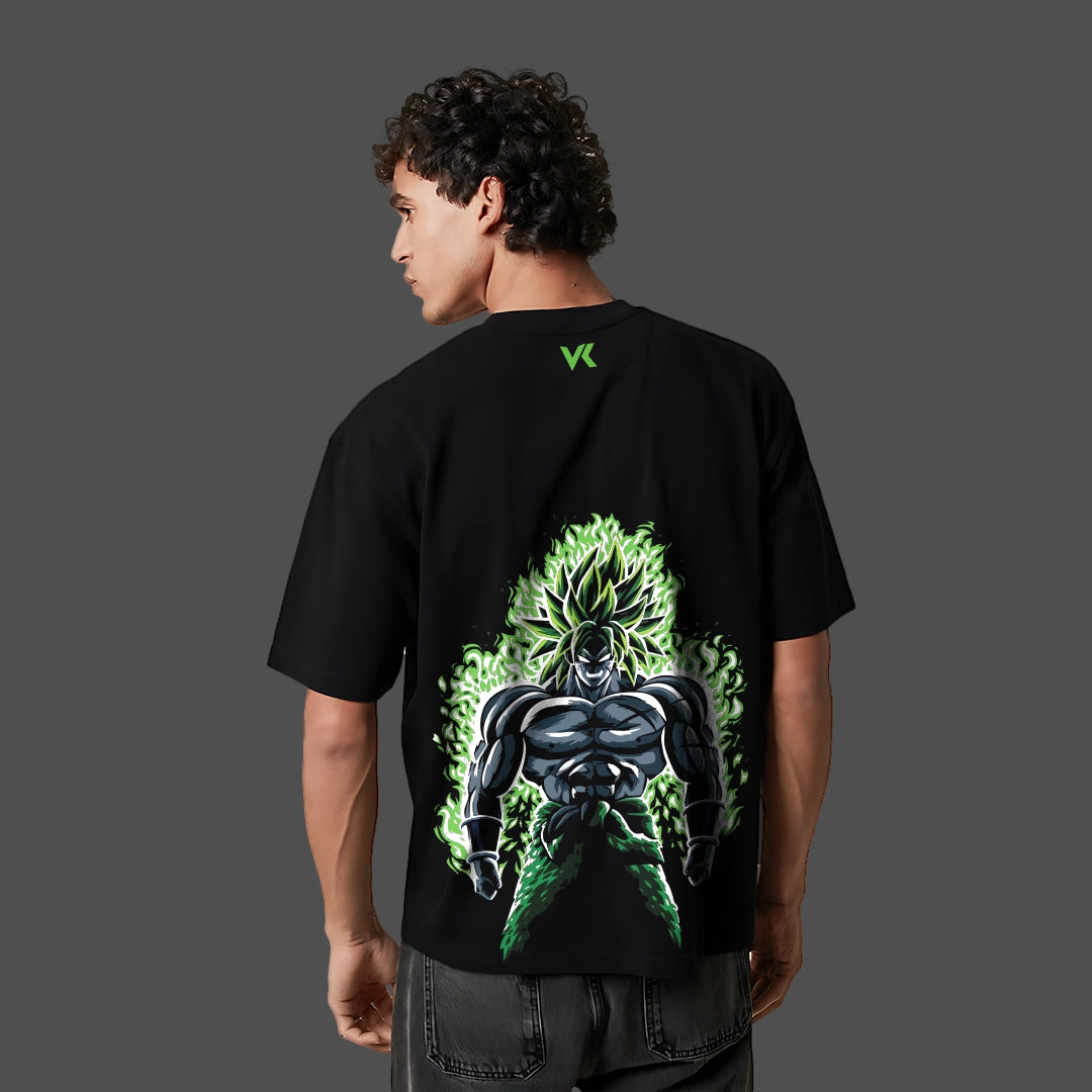Oversize Legendary Saiyan Broly black t-shirt featuring a vibrant graphic on the back