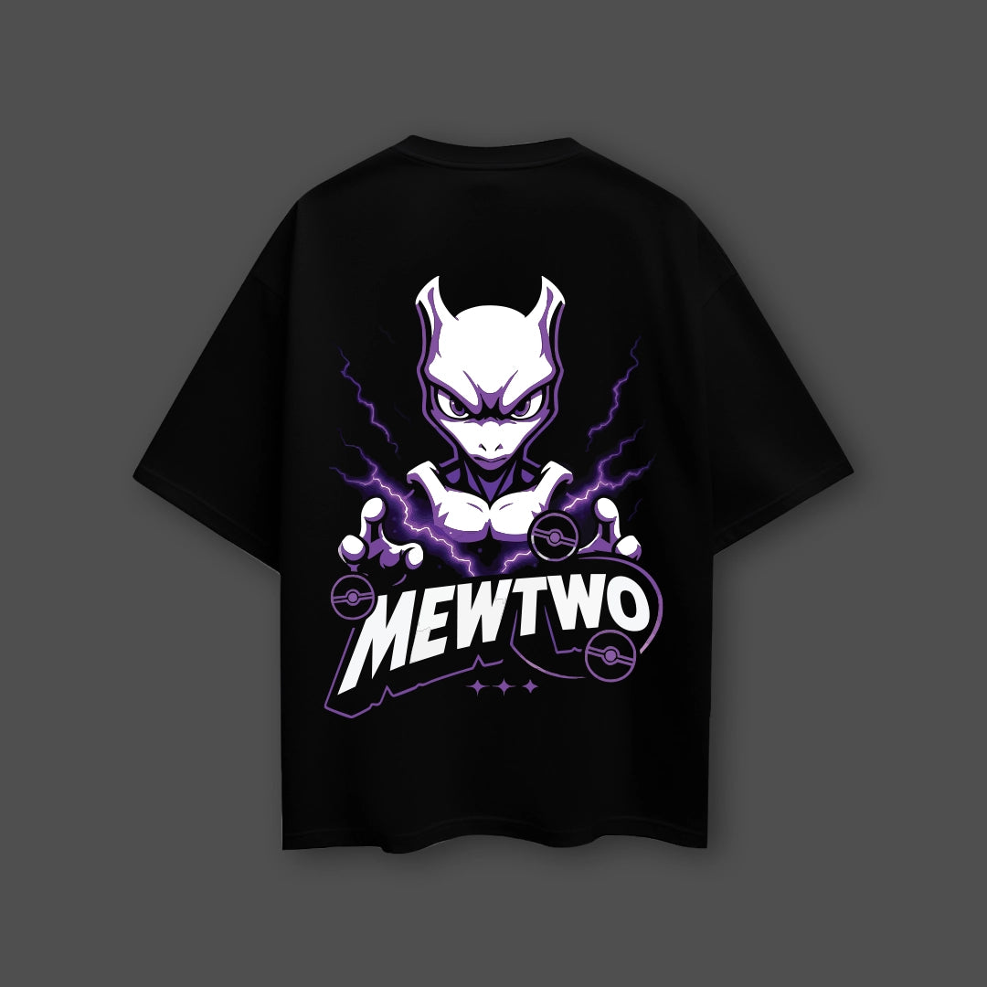 Mewtwo oversized black t-shirt featuring a striking graphic design on the back