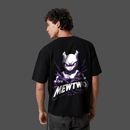 Mewtwo oversized black t-shirt featuring a striking graphic on the back with vibrant colors