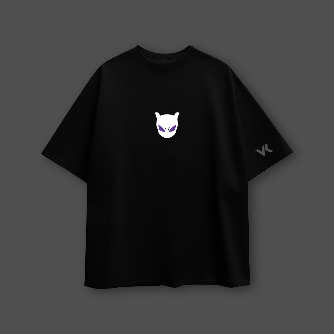 Mewtwo oversized black t-shirt featuring a stylish purple and white graphic design
