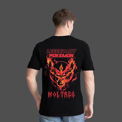 Moltres black t-shirt featuring a vibrant legendary Pokemon design on the back