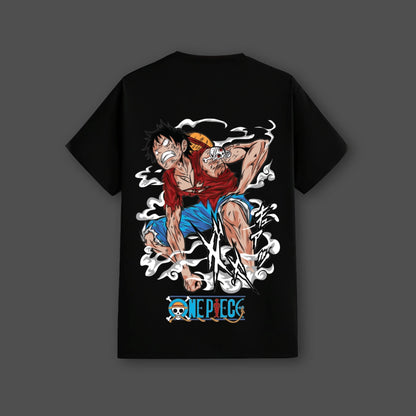 Monkey D. Luffy black t-shirt featuring vibrant artwork and a cool design for anime fans