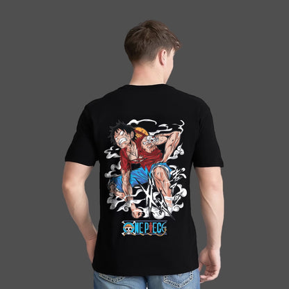 Monkey D. Luffy black t-shirt featuring a vibrant graphic design on the back for anime fans