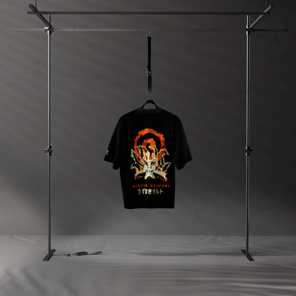 Nine Tails Naruto oversized black t-shirt featuring vibrant graphic print on back