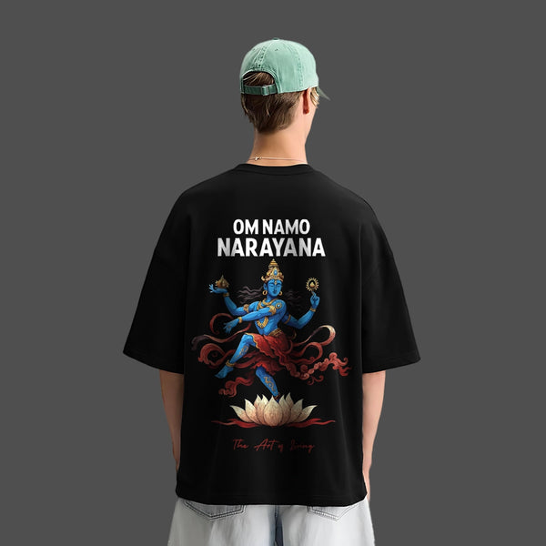 Om Namo Narayana Ji Oversized Fit Black T-Shirt