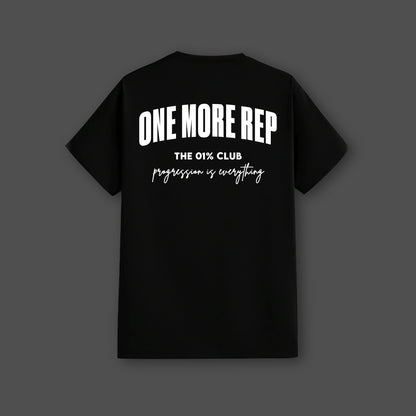 Regular Fit One More Rep Black T-Shirt featuring motivational text on the back