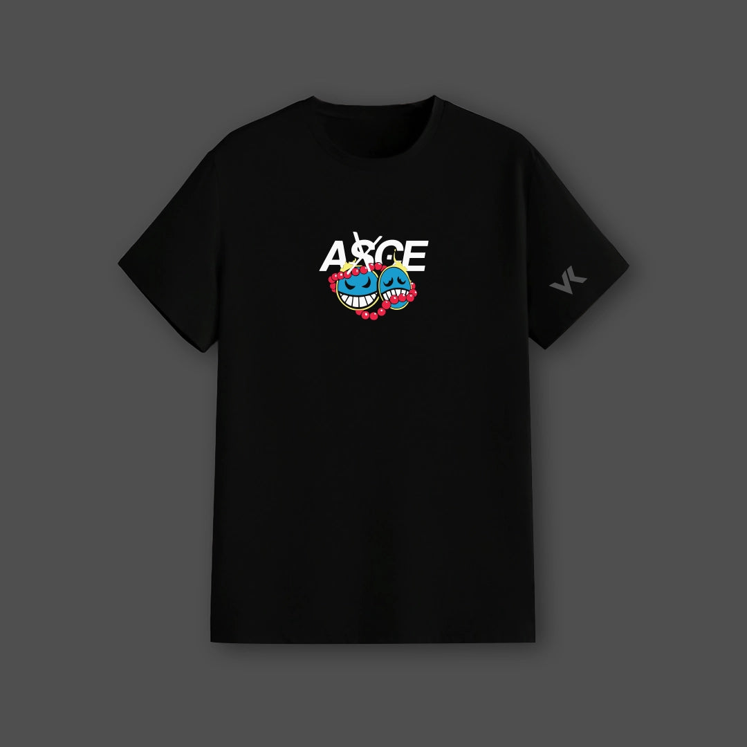 One Piece Ace black t-shirt featuring vibrant graphics and a regular fit design