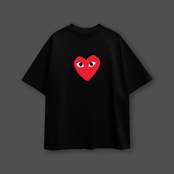 Steven Wilson Red Heart Eyes Oversized Fit Black T-Shirt