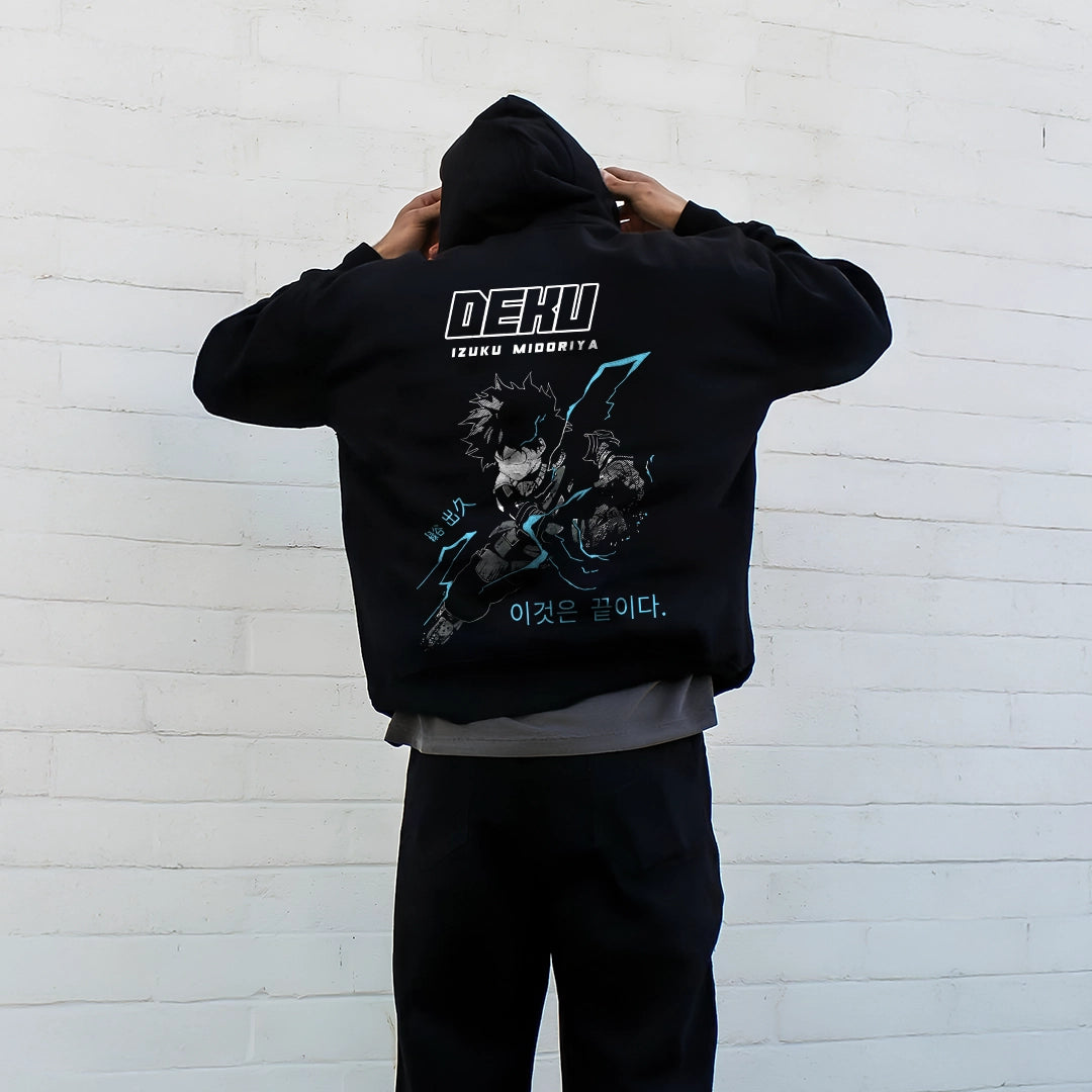 Deku Izuku Midoriya oversized black hoodie featuring graphic design on the back