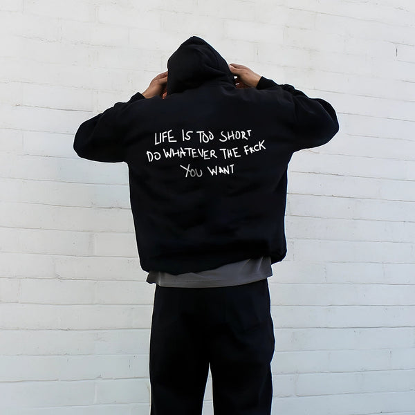 Vlack Life Is Too Short - Oversized Black Hoodie
